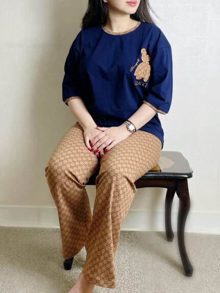 ست گلدوزي تيشرت و شلوار گوچي کد 635