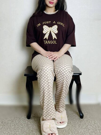 ست گلدوزی تیشرت و شلوار پاپیون کد 857