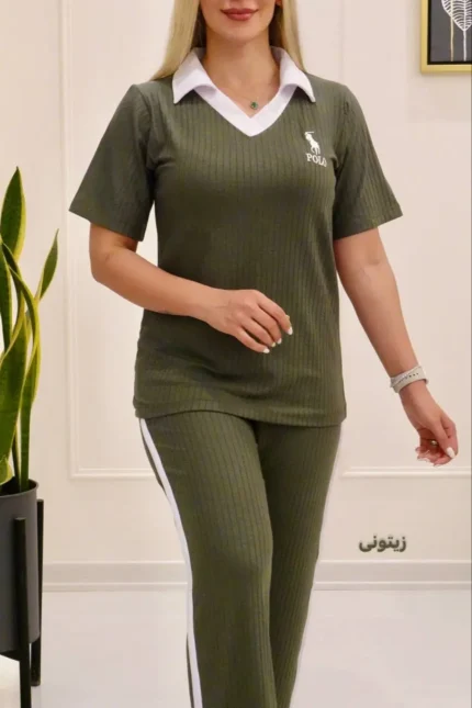 ست پولوشرت و شلوار آکاردئونی polo گلدوزی کد 1072